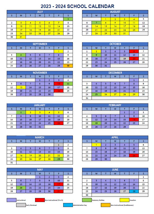 School Calendar 2023/2024 Chilliwack School District 33